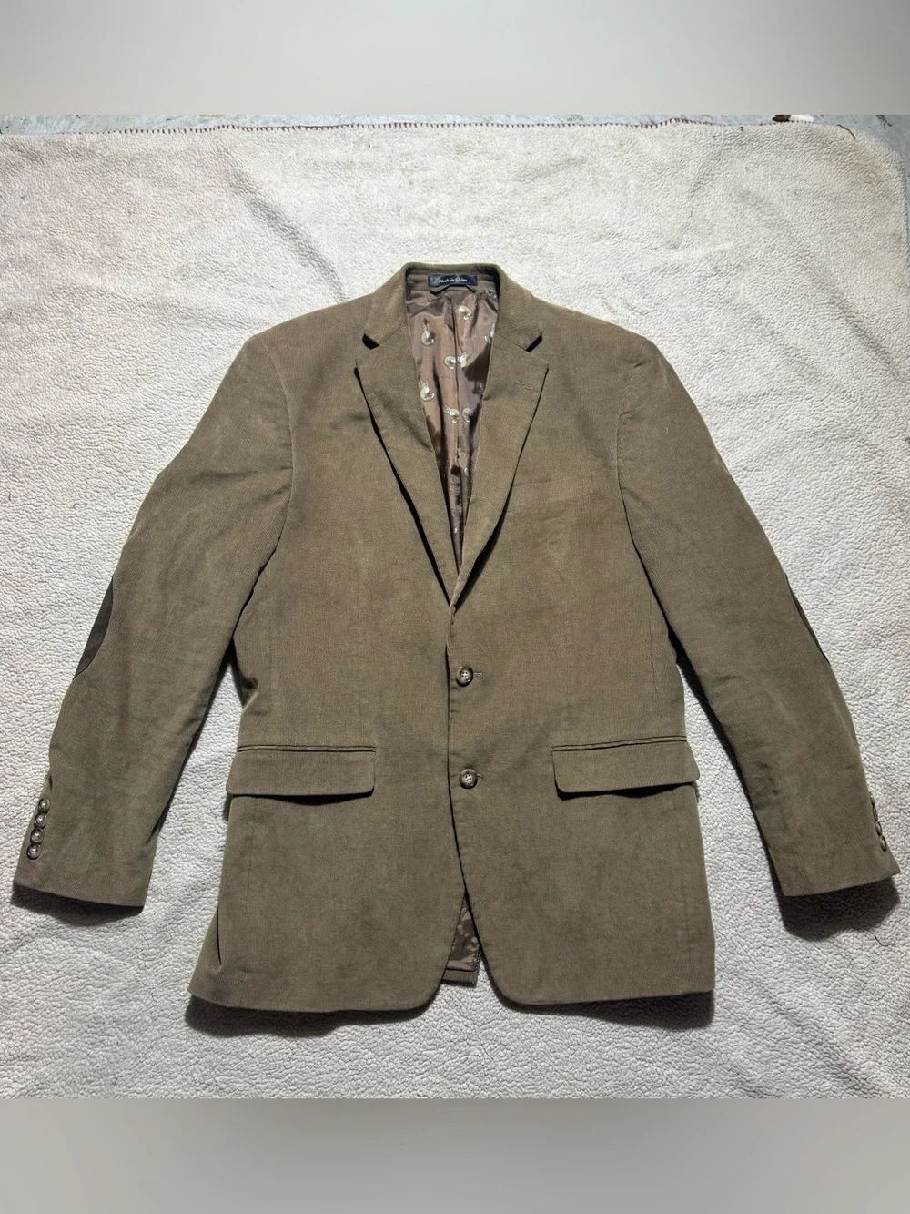 Lauren Ralph‎ Lauren Jacket Mens 39L Brown Blazer Fox Print Lined Elbow Pads